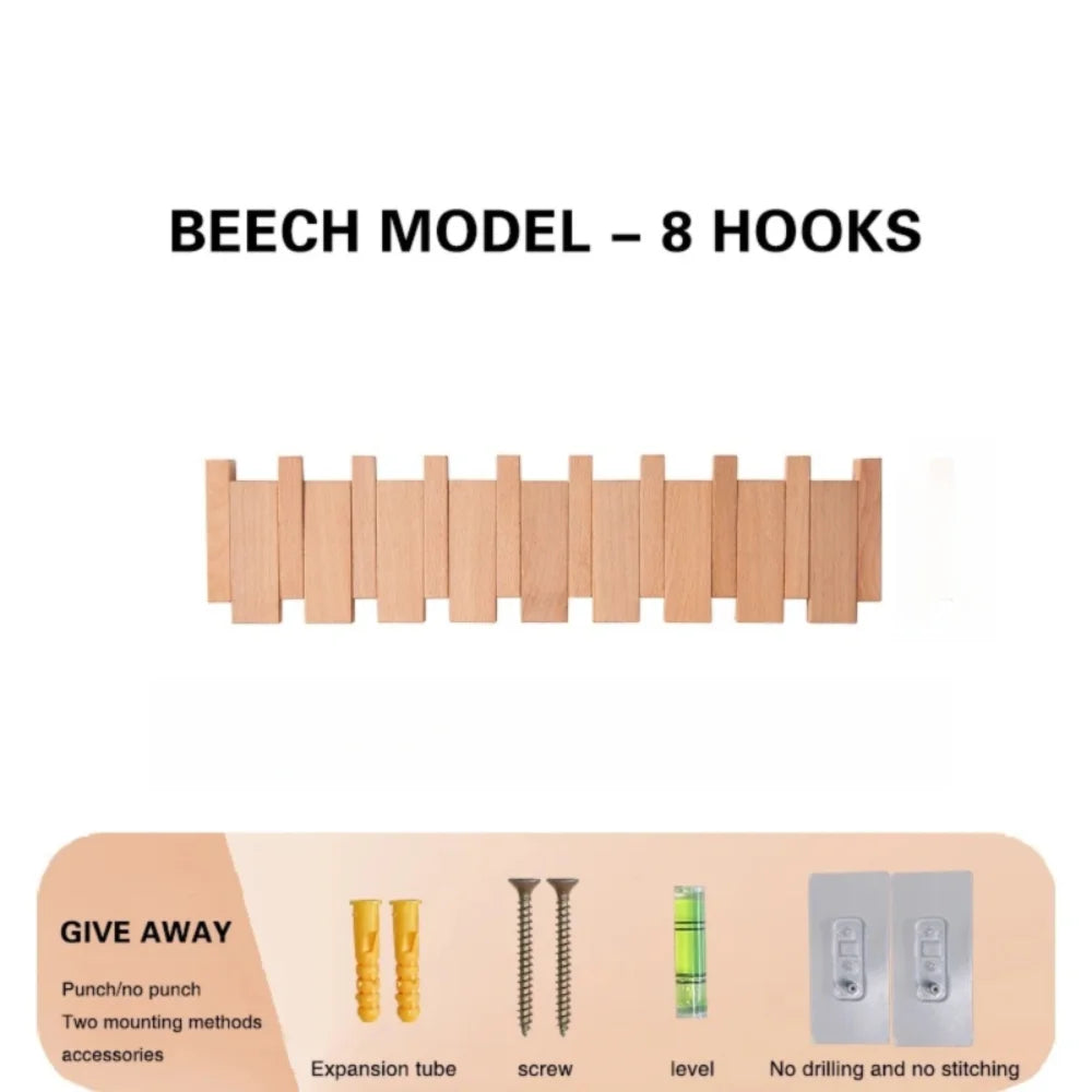 New Wall Mounted Wood Coat Racks with 8 Hooks Art Hats Organizer Piano Key Shaped Entry Door Porch Hanging Hook Keys