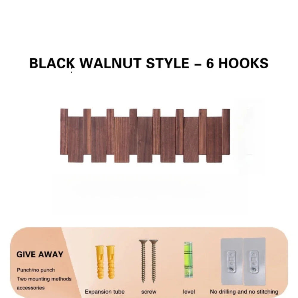 New Wall Mounted Wood Coat Racks with 8 Hooks Art Hats Organizer Piano Key Shaped Entry Door Porch Hanging Hook Keys