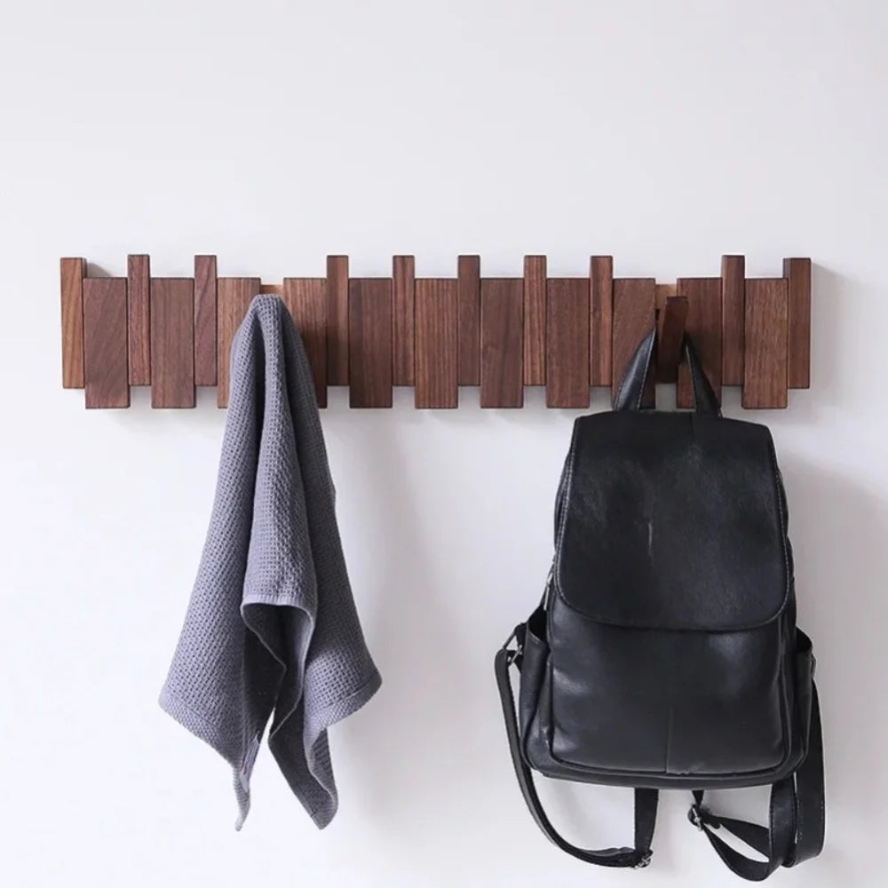 New Wall Mounted Wood Coat Racks with 8 Hooks Art Hats Organizer Piano Key Shaped Entry Door Porch Hanging Hook Keys