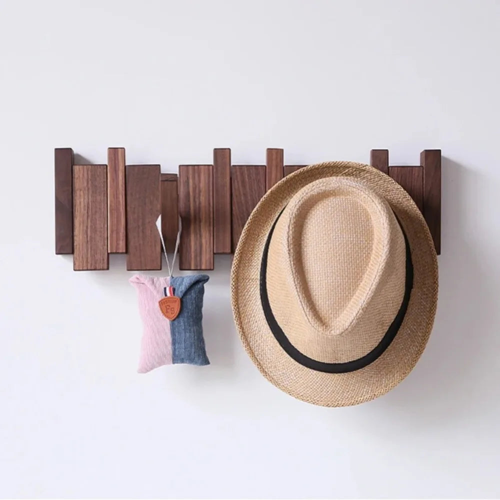 New Wall Mounted Wood Coat Racks with 8 Hooks Art Hats Organizer Piano Key Shaped Entry Door Porch Hanging Hook Keys
