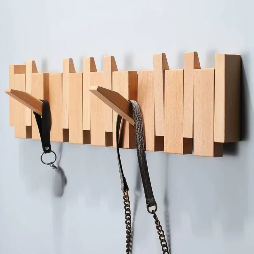 New Wall Mounted Wood Coat Racks with 8 Hooks Art Hats Organizer Piano Key Shaped Entry Door Porch Hanging Hook Keys