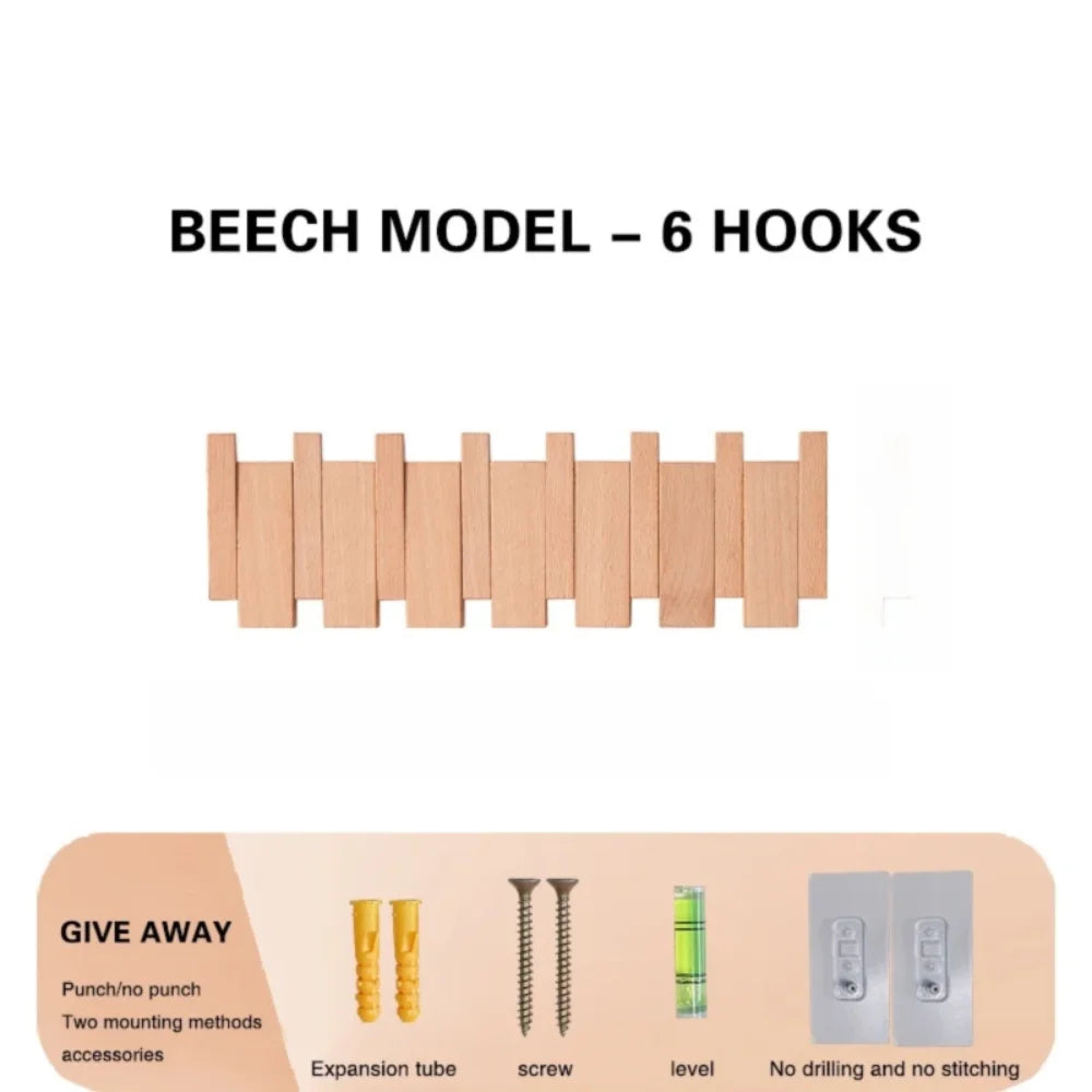New Wall Mounted Wood Coat Racks with 8 Hooks Art Hats Organizer Piano Key Shaped Entry Door Porch Hanging Hook Keys
