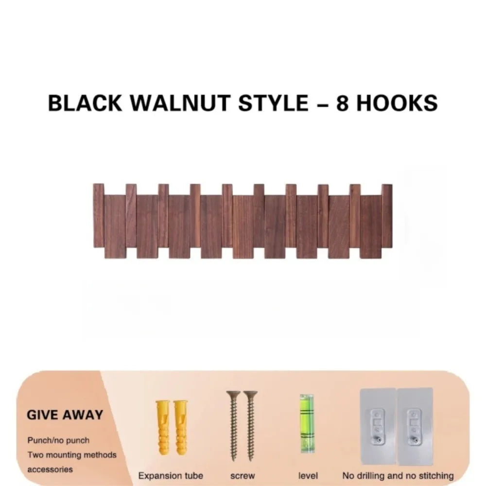 New Wall Mounted Wood Coat Racks with 8 Hooks Art Hats Organizer Piano Key Shaped Entry Door Porch Hanging Hook Keys