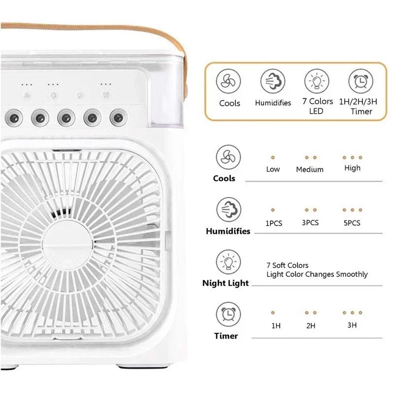 3 in 1 Fan Air Conditioner Household Small Air Cooler LED Night Light Portable Humidifier Air Adjustment Fan Office Home Fan New